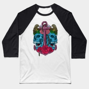 Death Down Below Anchor Skulls Retro Tattoo Baseball T-Shirt